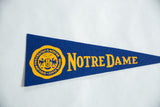Vintage Notre Dame felt flag featuring yellow school crest and bold lettering.