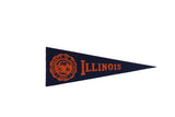 Vintage University of Illinois felt flag, navy blue with orange school crest, 3.5