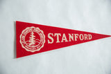 Vintage Stanford felt pennant, showing white university crest with tree and 'Organized 1891'.