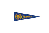 Vintage University of California felt pennant, blue with yellow school crest and name.