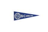 Vintage University of North Carolina felt pennant with blue and white school crest.