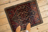 A fine Farahan Sarouk rug mat shown to scale, highlighting its navy Herati motif medallion.