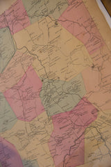 Hand-colored section of antique Bedford Katonah map, showing Katonah P.O., river, and pink districts.
