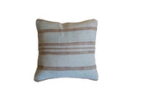 Vintage Rug Fragment Pillow featuring soft blue and natural brown striped Kilim, 15x15 inches.