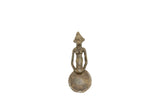 Vintage African Ashanti bronze gold weight spoon with a sculpted female figure handle.