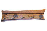 Vintage Rug Fragment Lumbar Pillow with Khotan design motifs in soft pastel hues, 11x34.