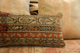 Antique Mir Serbend rug fragment pillow: geometric pattern, hand-knotted pile, and zipper detail.