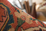 Hand-knotted pile of the antique Bijar rug fragment, displaying traditional motifs in rich tones.