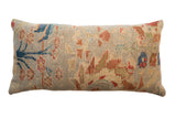 Antique Persian Sultanabad lumbar pillow with late 19th century floral vinery, seafoam, cobalt, madder.