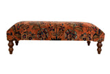 Hand-knotted vintage Lilihan rug ottoman table, dusty rose allover floral design.