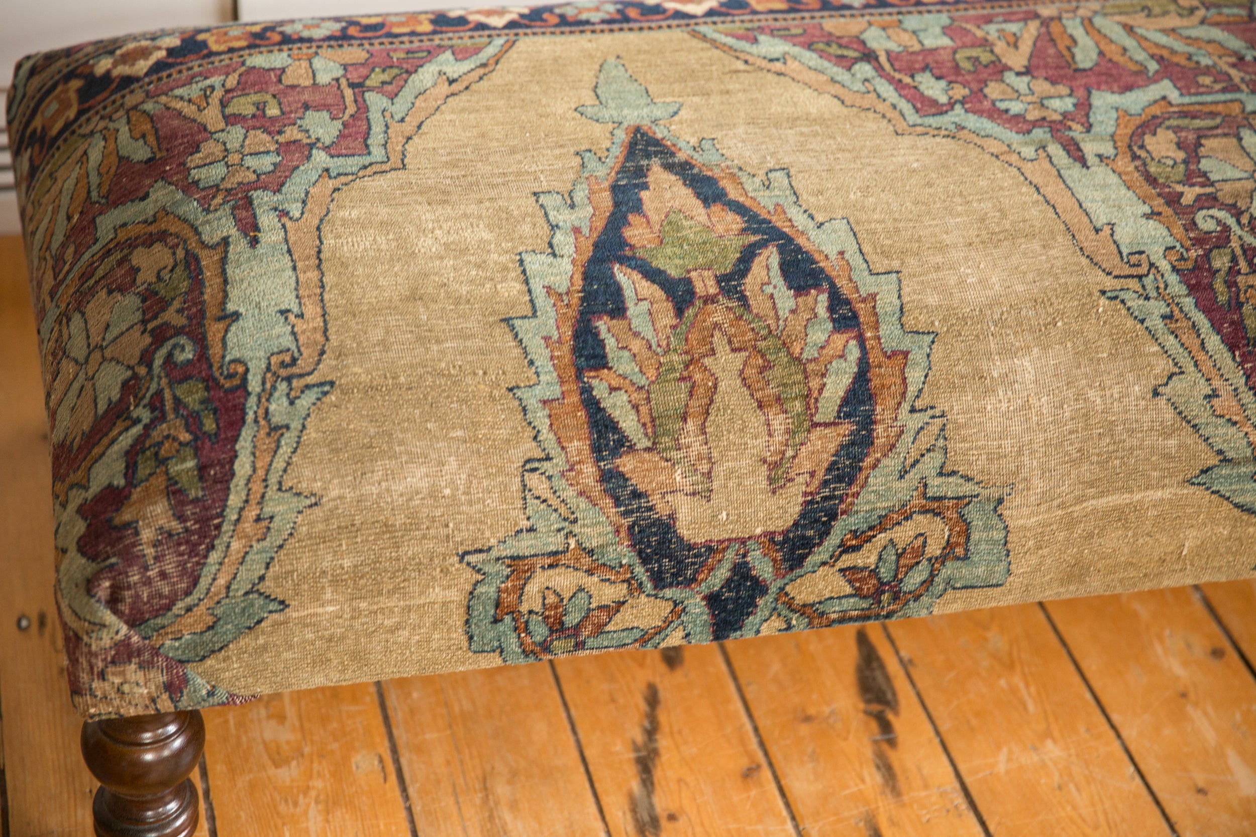 Antique Persian Kerman Rug Ottoman Coffee Table // ONH Item: AS8097A8094A, Image 1