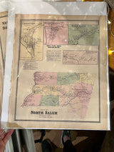 Antique 1868 map of North Salem, New York, featuring hand-colored pastel pink and green sections.