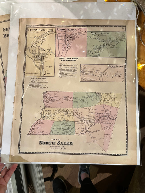Antique 1868 Map of North Salem and Croton Falls // ONH Item: 5066F