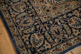 Vintage Meshed rug corner with navy border, Shah Abas palmettes, low pile.
