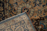 Vintage Meshed carpet pile featuring bronze and navy Shah Abas design, with visible reverse weave.