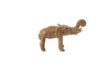 Vintage African bronze elephant figure with a rustic, aged patina and curled trunk.