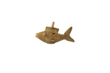 Vintage African bronze fish pendant with an etched spiral design and a warm, aged patina.