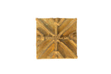 Vintage African square bronze coin with a raised, handmade geometric pattern and textured patina.
