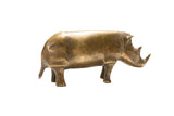 Vintage African large golden patina bronze rhino figurine, 6.5 inches long.