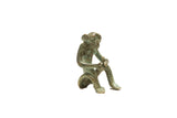 Vintage African handmade bronze sitting monkey with rich green patina, 2