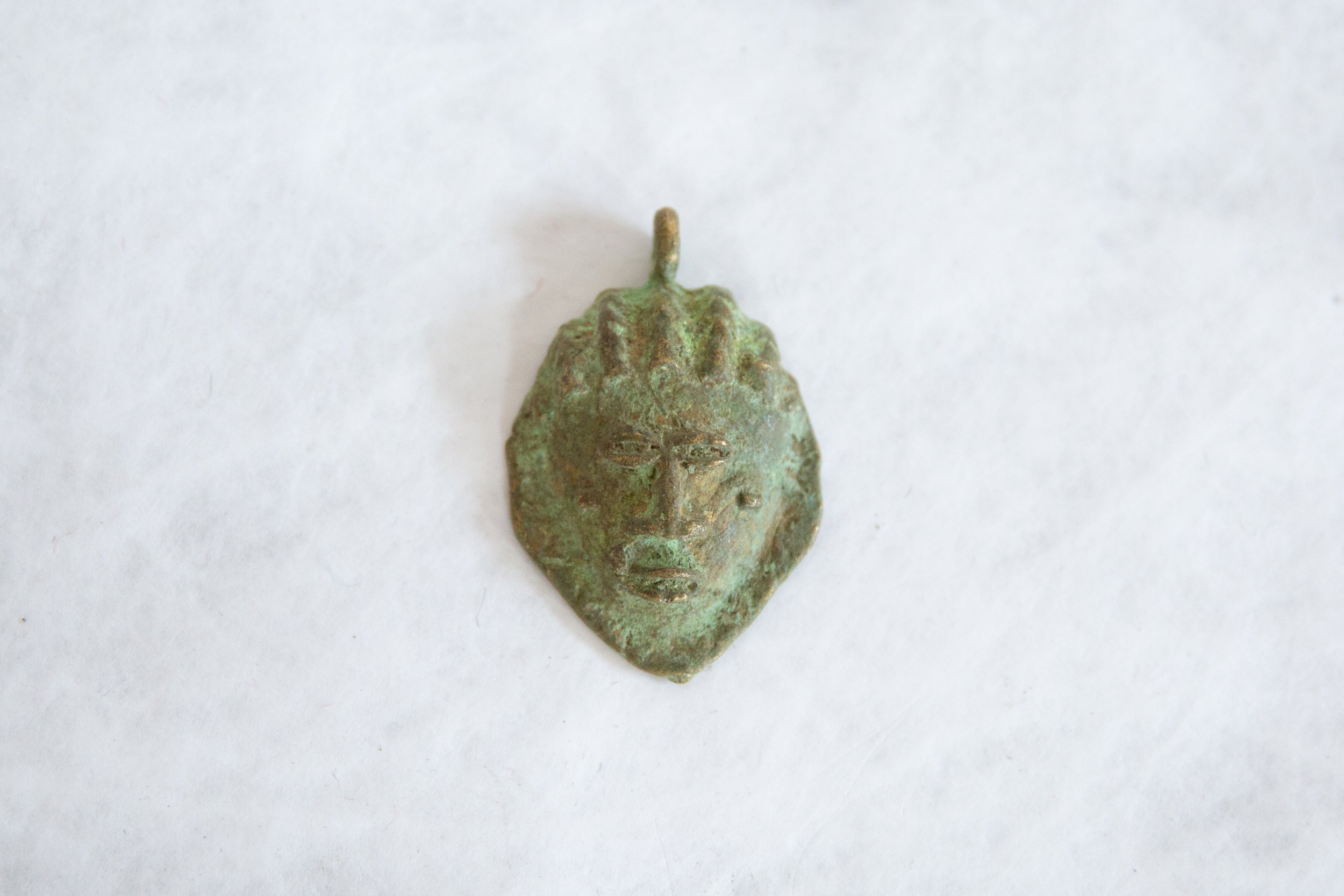 Vintage African Oxidized Bronze Mask Pendant // ONH Item ab00819 Image 1