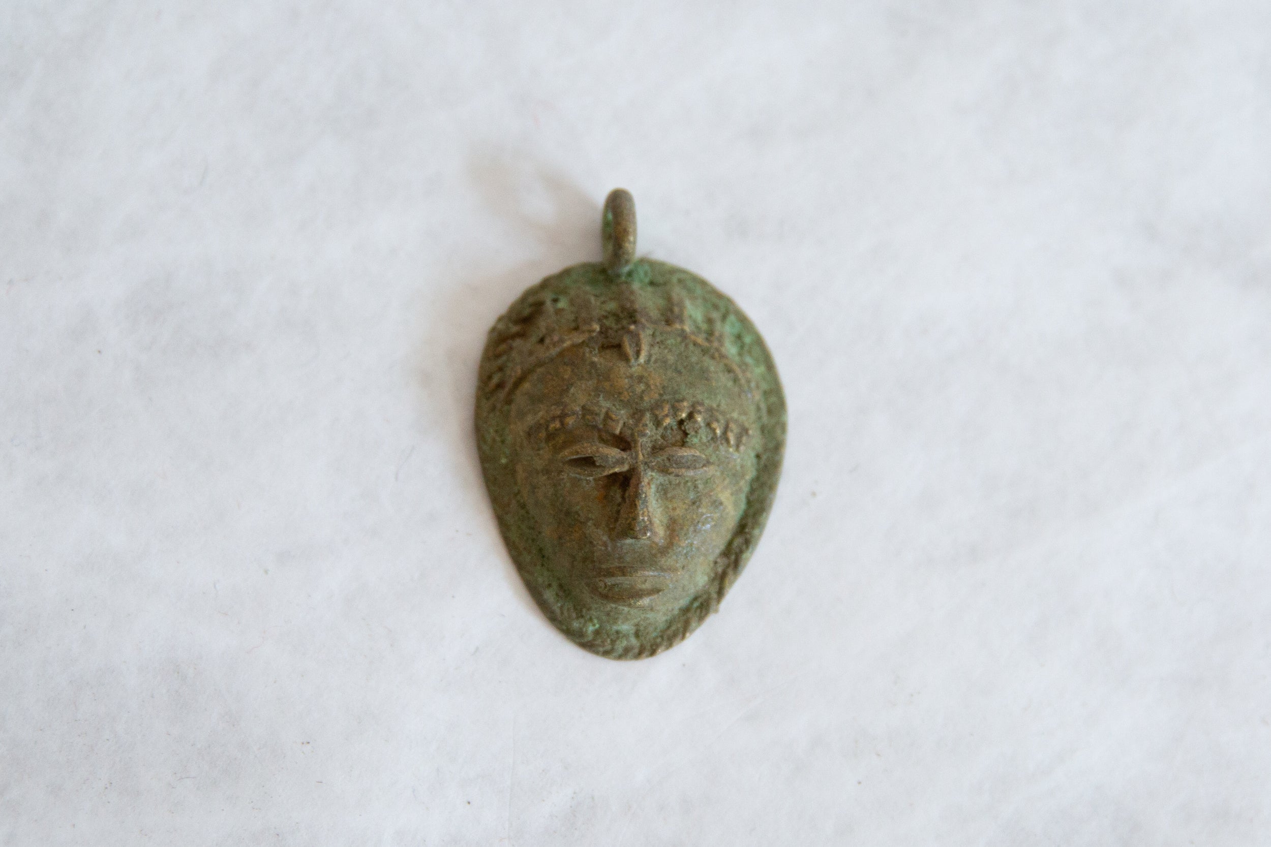 Vintage African Oxidized Bronze Mask Pendant // ONH Item ab00822 Image 1