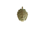 Vintage African oxidized bronze mask pendant with a textured, greenish patina.