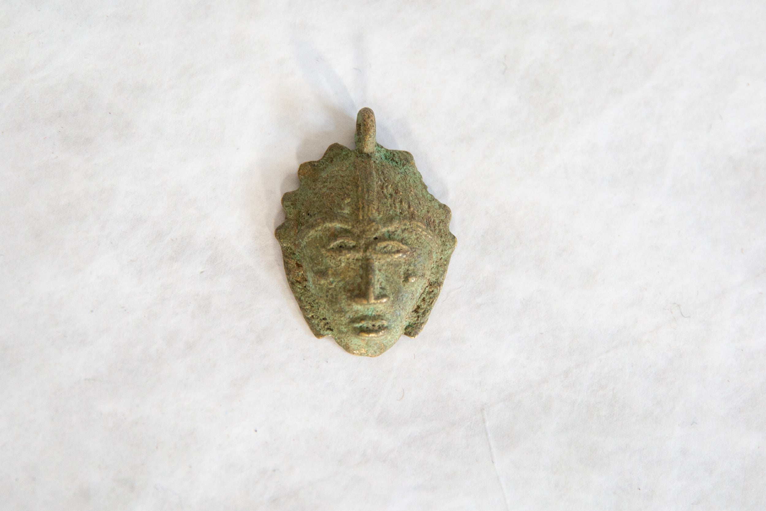 Vintage African Oxidized Bronze Mask Pendant // ONH Item ab00825 Image 1