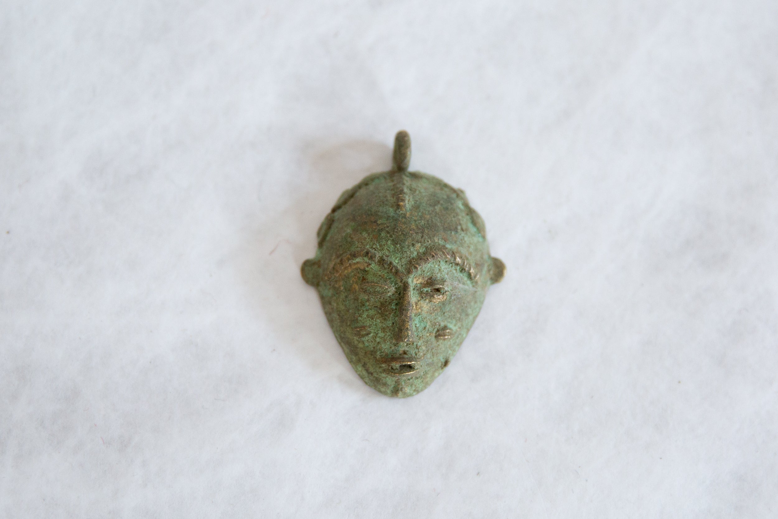 Vintage African Oxidized Bronze Mask Pendant // ONH Item ab00827 Image 1