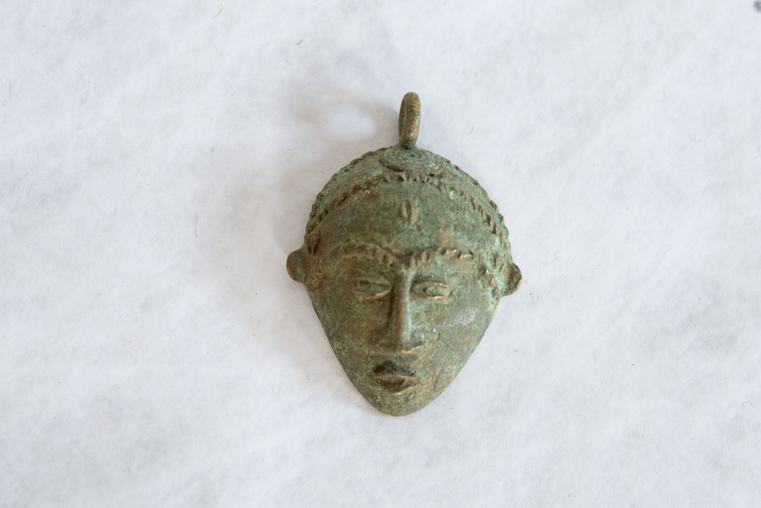 Vintage African Oxidized Bronze Mask Pendant // ONH Item ab00829 Image 1