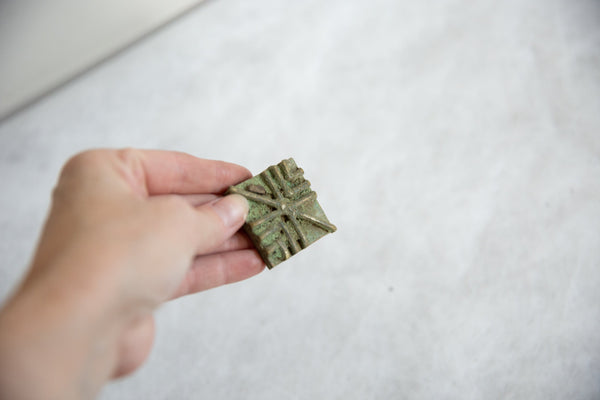 Vintage African Square Oxidized Bronze Coin // ONH Item ab00863 Image 2