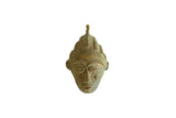 Vintage African oxidized mask pendant with detailed facial features and a textured headdress.