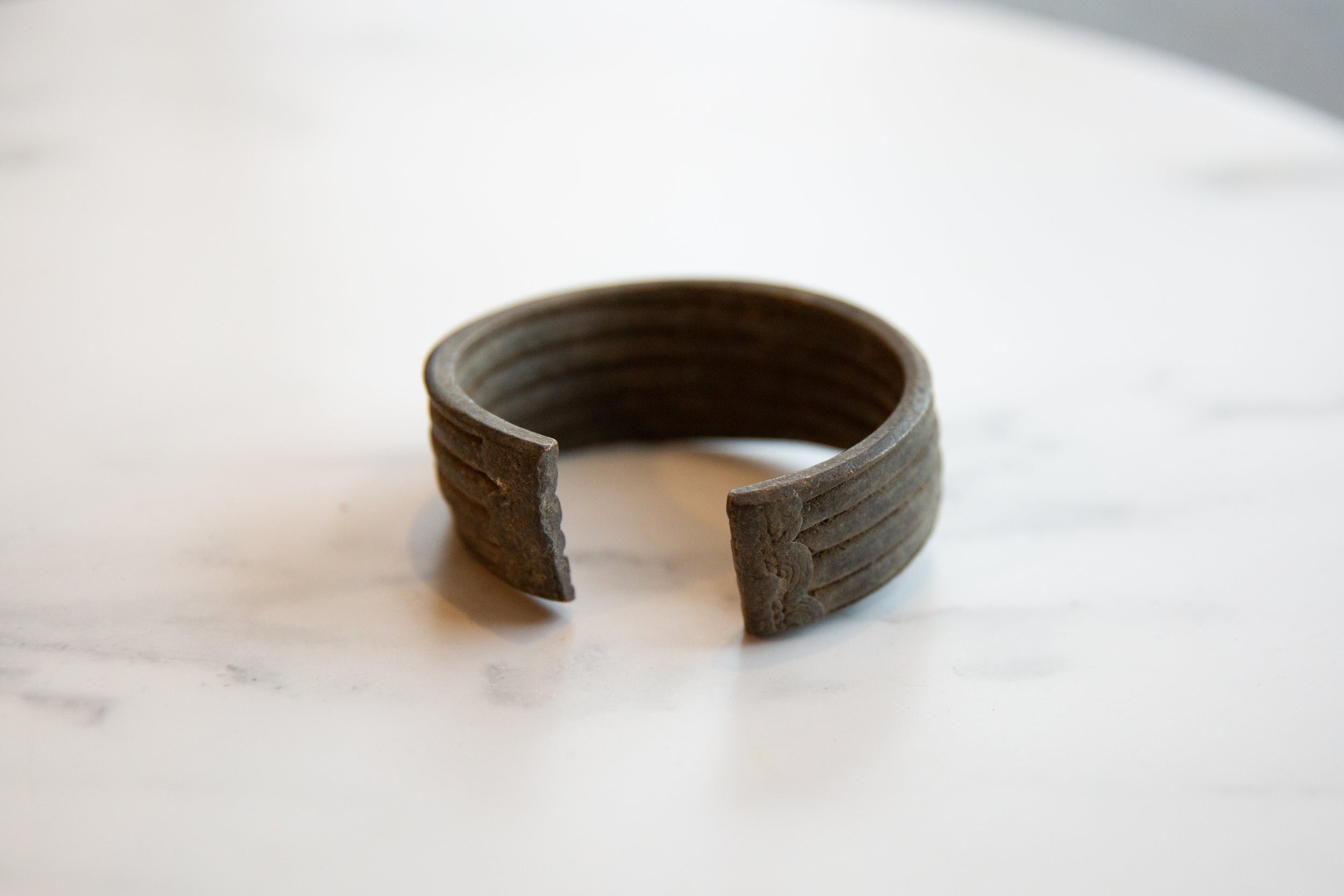 Vintage African Bronze Stripe Design Cuff Bracelet // ONH Item ab01055 Image 1