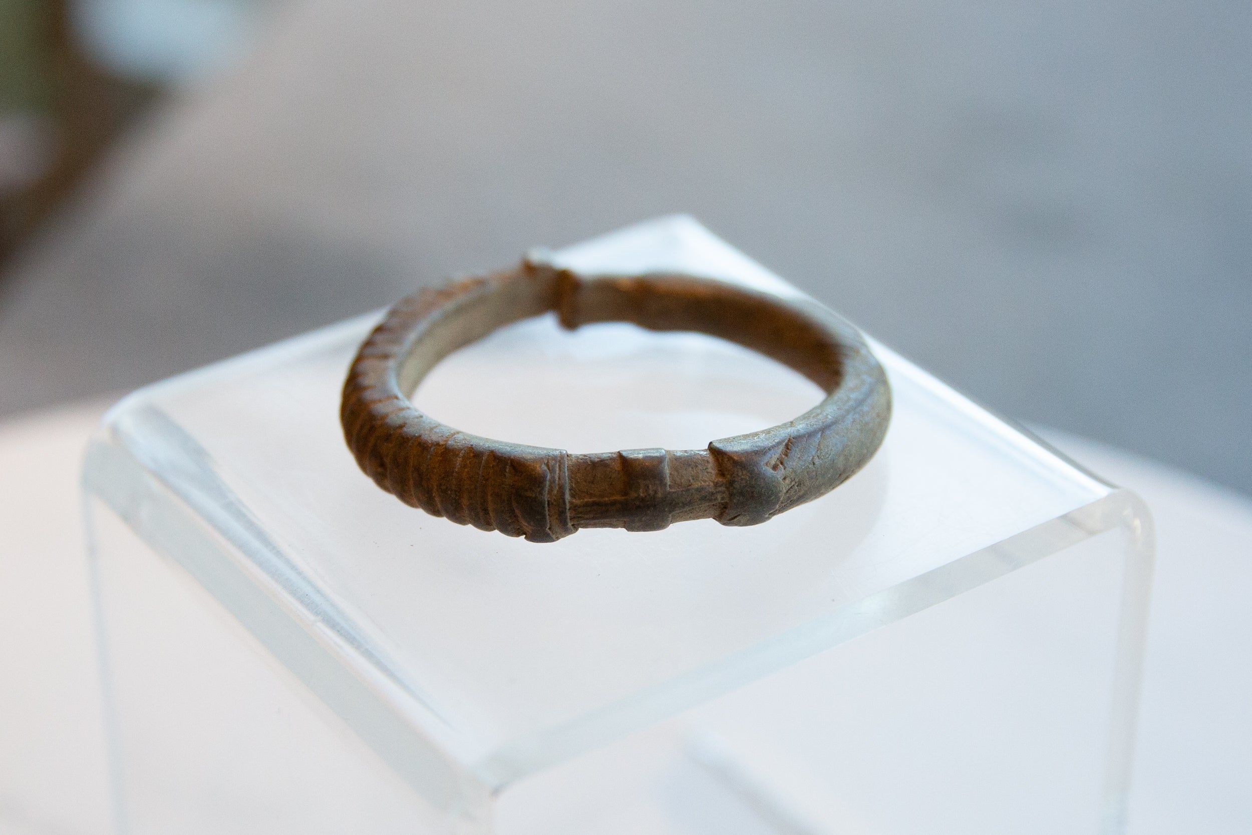 Vintage African Bronze Cuff Bracelet with Geometric Detailing // ONH Item ab01065 Image 1