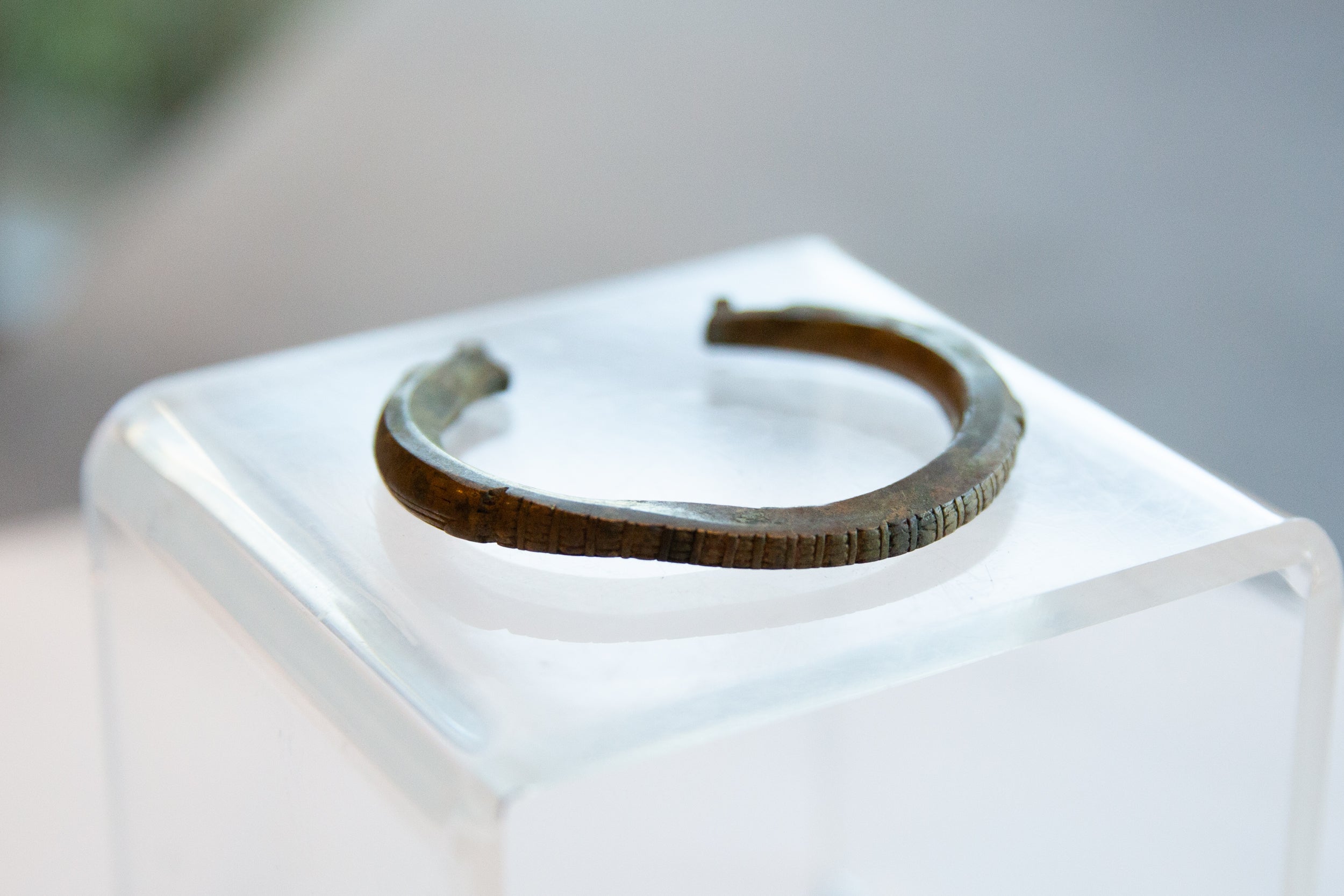 Vintage African Bronze Cuff Bracelet with Geometric Detailing // ONH Item ab01077 Image 1