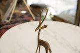 Vintage African bronze alloy gazelle head with textured horns and patina.