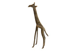 Vintage handmade African bronze giraffe sculpture with a slender form and textured patina.