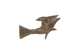 Vintage handmade African bronze fish sculpture with a dark, rustic patina.