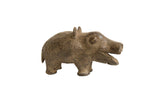 Vintage African bronze hippo sculpture with a rustic handmade texture and open mouth.