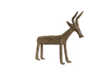 Vintage African bronze antelope figurine with a rustic patina and etched patterns.