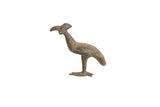 Vintage African bronze Kori bustard bird sculpture with etched texture and a time-softened patina.