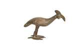 Vintage African bronze Kori bustard bird sculpture with a textured, aged patina.