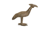 Vintage African bronze Kori bustard bird sculpture with an aged patina and etched body details.