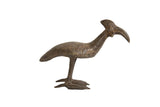 Vintage handmade African bronze Kori Bustard bird with a stylized shape and aged patina.