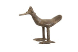 Vintage African bronze flat-billed bird sculpture with a rustic, handmade patina.