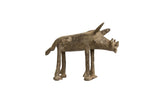 Vintage African bronze warthog sculpture with a rustic, handmade texture and aged patina.