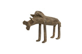 A handmade vintage African bronze warthog sculpture with stylized features and an aged patina.