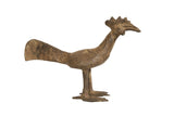 Vintage African bronze long-tailed bird sculpture with etched details and an aged patina.
