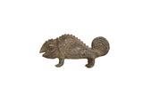 Vintage African bronze chameleon sculpture, handmade with textured dark patina.