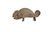 Vintage African bronze chameleon sculpture, handmade with textured skin and curled tail.